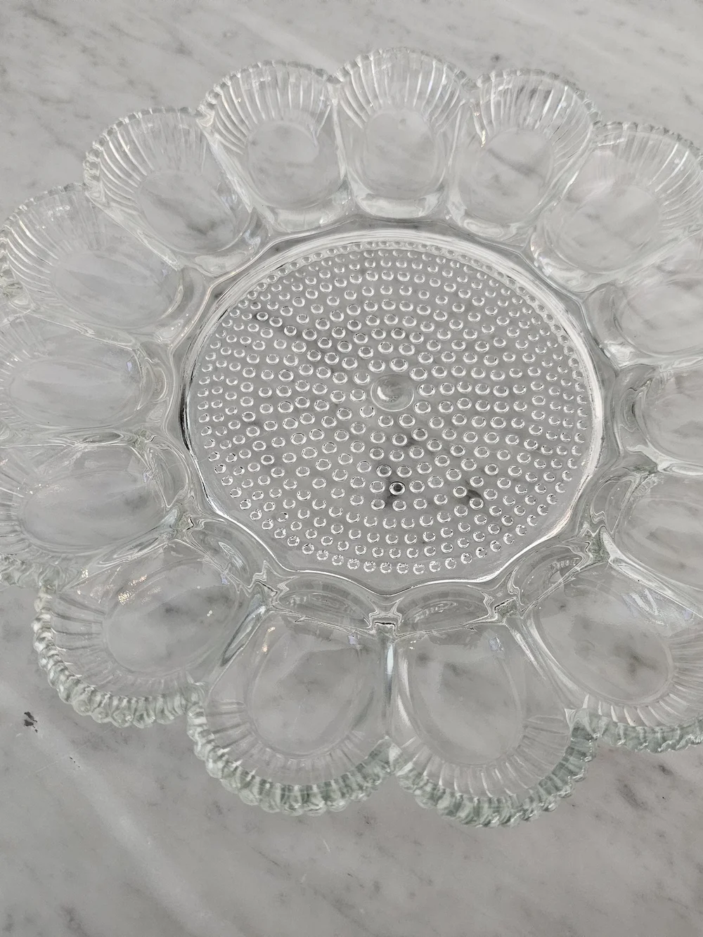 Vintage Indiana Glass Hobnail Deviled Egg Plate Clear Glass 12 Slot Serving Tray